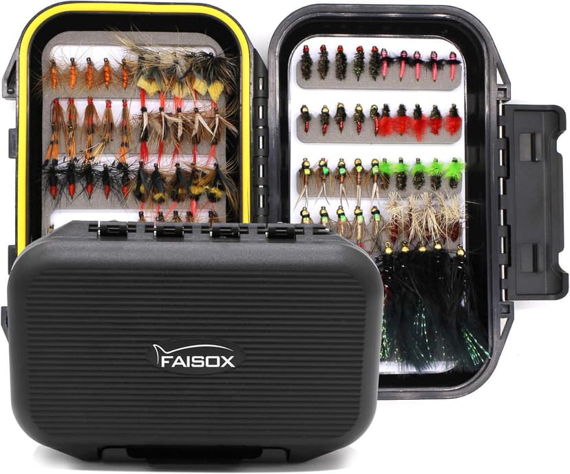 Fly Fishing Flies Assortment Kit Dry Wet Nyphms Tenkara Popper Streamer Woolly Bugger for Trout Bass Salmon Steelhead with Fly Box