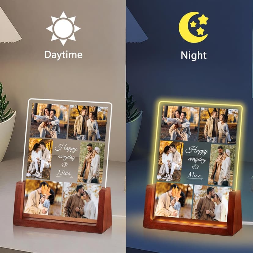 Personalized Valentines Christmas Gifts For Couple Him Her, Custom LED Picture Frame With Photo Night Light, Customized Anniversary Birthday Gifts For Women Men Boyfriend Girlfriend Husband Wife
