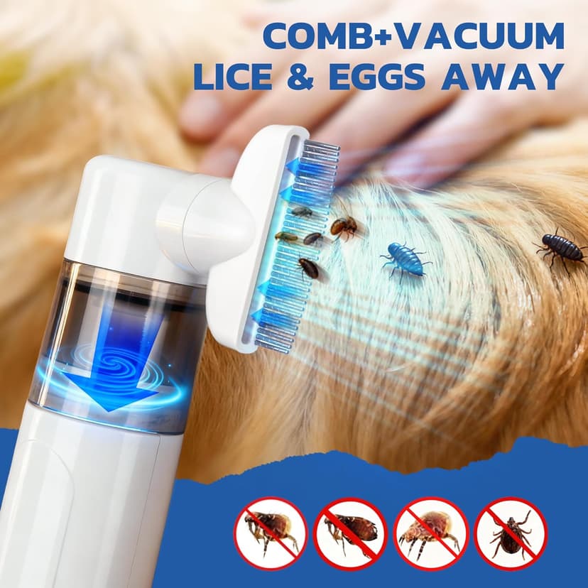 Dyhodu Electric Lice Comb, 2 in 1 Lice Vacuum Comb Rechargeable Multifunctional Metal Removal Flea Brush Kit for Cat Dog All Hair