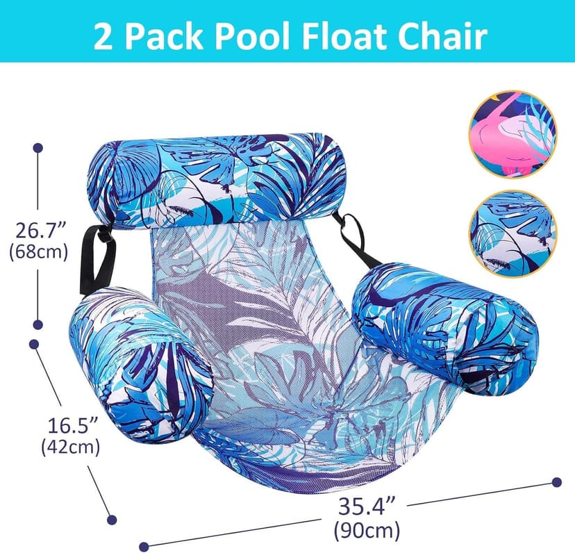 Inflatable Pool Float Chair - 2 Pack Pool Floats Adult Heavy Duty, Water Floating Lounge Chairs, Blow up Floaties Adults for Summer Fun Party Lake Beach