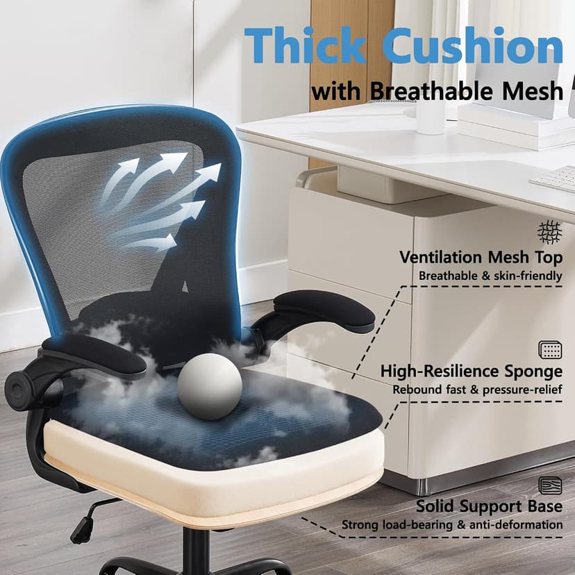 Office Chair, Ergonomic Office Chair with Back Support, Comfy Home Office Desk Chairs with Lumbar Support & Flip-up Armrests, 330LBS Mesh Computer Executive Task Chair for Home Office, Black