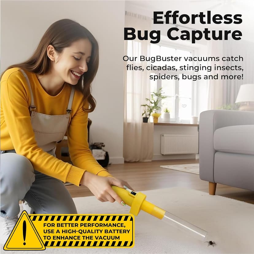 Sonic Technology BugBuster BB100 - Battery Operated Spider Catcher and Release Device, Spider Vacuum Catcher for Kids & Adult, Bug Catch and Release Tool for All Insects with Easy Switch- 14" Yellow