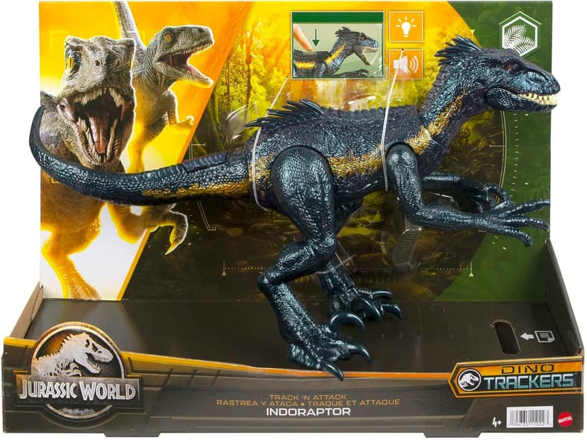 Mattel Jurassic World Dinosaur Figure Indoraptor Track N Attack with Tracking Gear & 3 Attack Features, Toy Gift with Physical & Digital Play