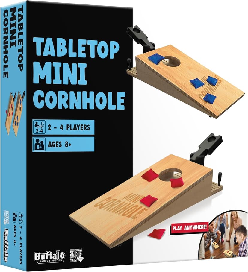 Tabletop Mini Cornhole – Dexterity Skill Game for Families | Portable Cornhole Toss Game for Kids Ages 8+ & Adults | Competitive Two‑Player Party Game Fun