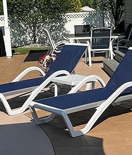 PURPLE LEAF Patio Chaise Lounge Chair Set of 3 Outside Aluminum Plastic Stackable Tanning Chairs with Armrests and Side Table for Pool Sunbathing Beach Deck Outdoor Lounger, Navy Blue