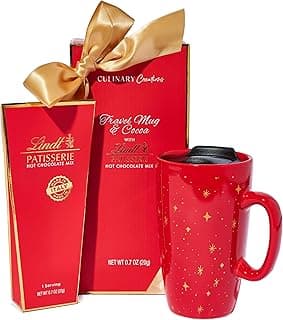 Travel Mug and Hot Cocoa Set, Includes Lindt Gourmet Hot Chocolate Mix and Ceramic Travel Tumbler with Lid in a Giftable Box, Great for Christmas