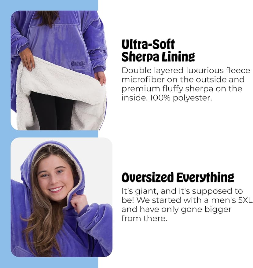 THE COMFY Original | Sherpa Lined Microfiber Fleece Wearable Blanket, Oversized Design with Hood and Pocket from Shark Tank