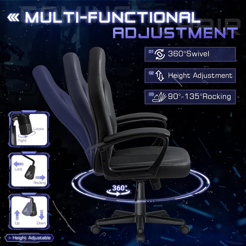 Office Gaming Chair High Back Leather Computer Chairs Ergonomic Height Adjustable Racing Game Desk Chair Executive Conference Task Chair (Black)