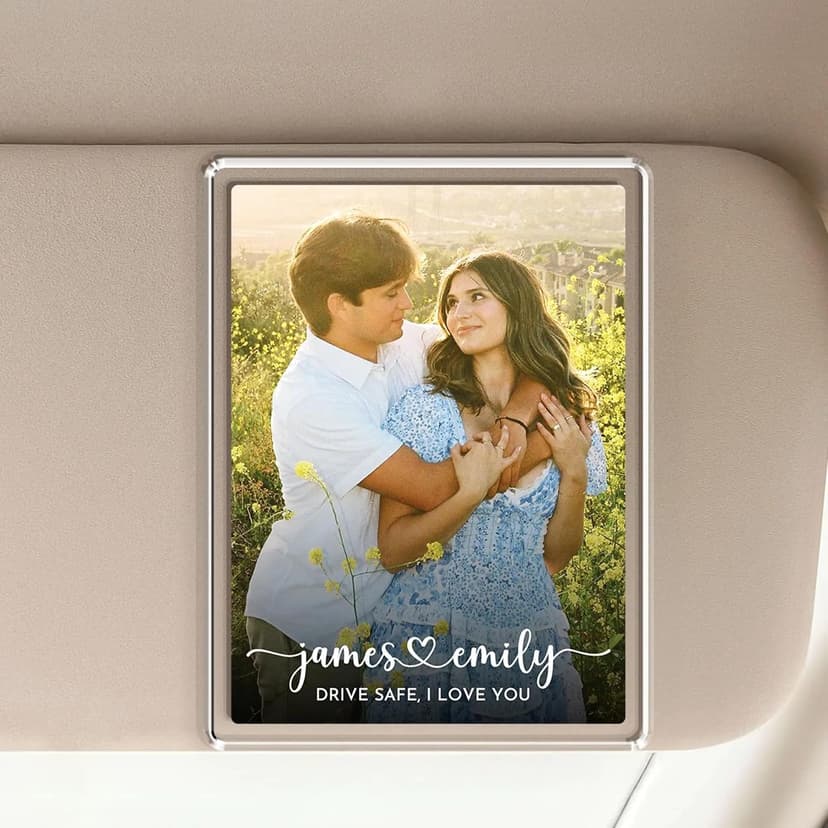 Custom acrylic clip with your photo and message, an anniversary, Valentine's Day or Christmas gift for couples and loved ones Personalized Car Visor Photo Clip, Drive Safe Picture Holder B0GGHG2KHN