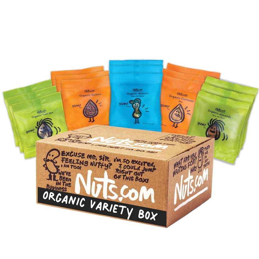 Nuts.com – Organic Dried Fruit and Nuts Variety Box – Gourmet Assortment for Fall, Thanksgiving and Festive Gifts – Includes Organic Cashews, Almonds, Walnuts, Raisins, and Trail Mix