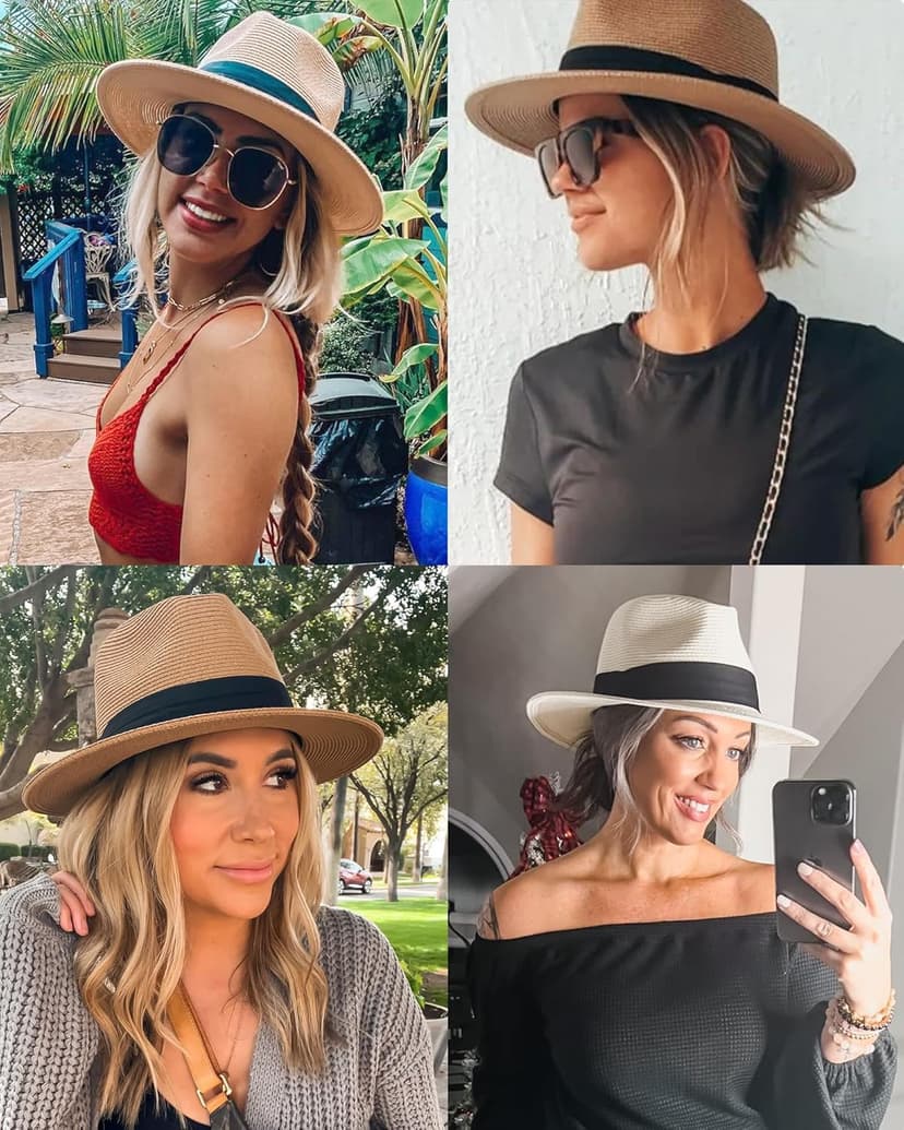 FURTALK Womens Mens Wide Brim Straw Panama Hat Fedora Summer Beach Sun Hats UPF Straw Hat for Women