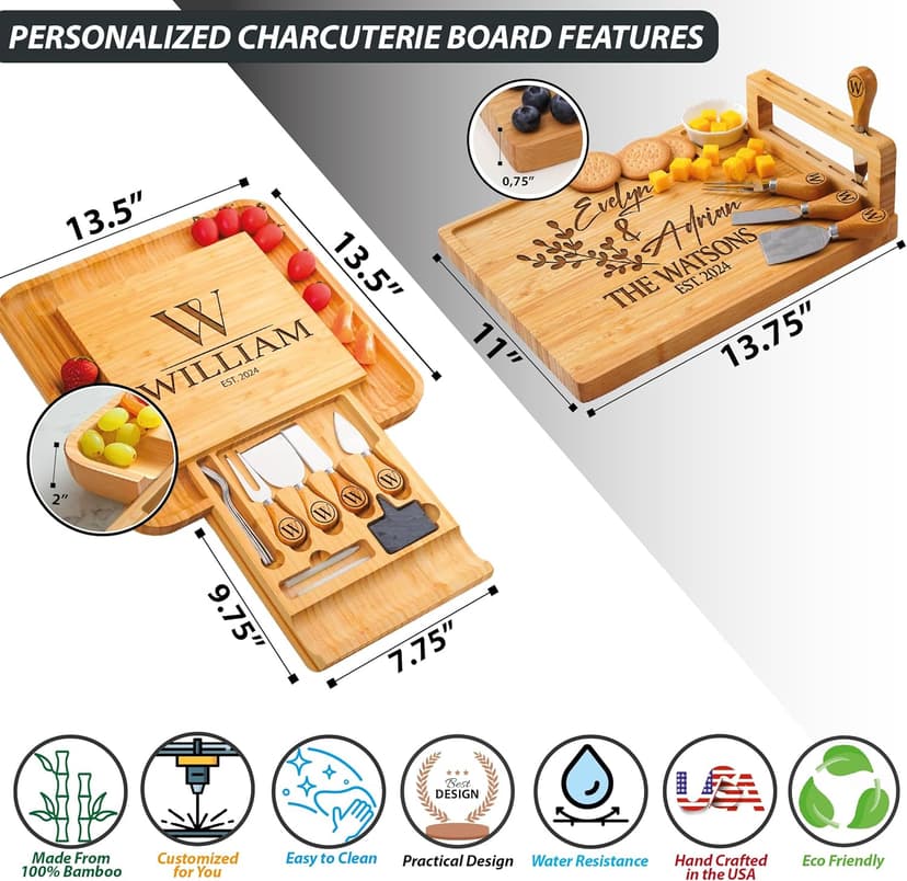 Personalized Charcuterie Board Gifts Set for Best Friends, Custom Large Cheese Board for Wedding, Anniversary, Birthday, Housewarming, Engagement, Party, New Home Gift Couple