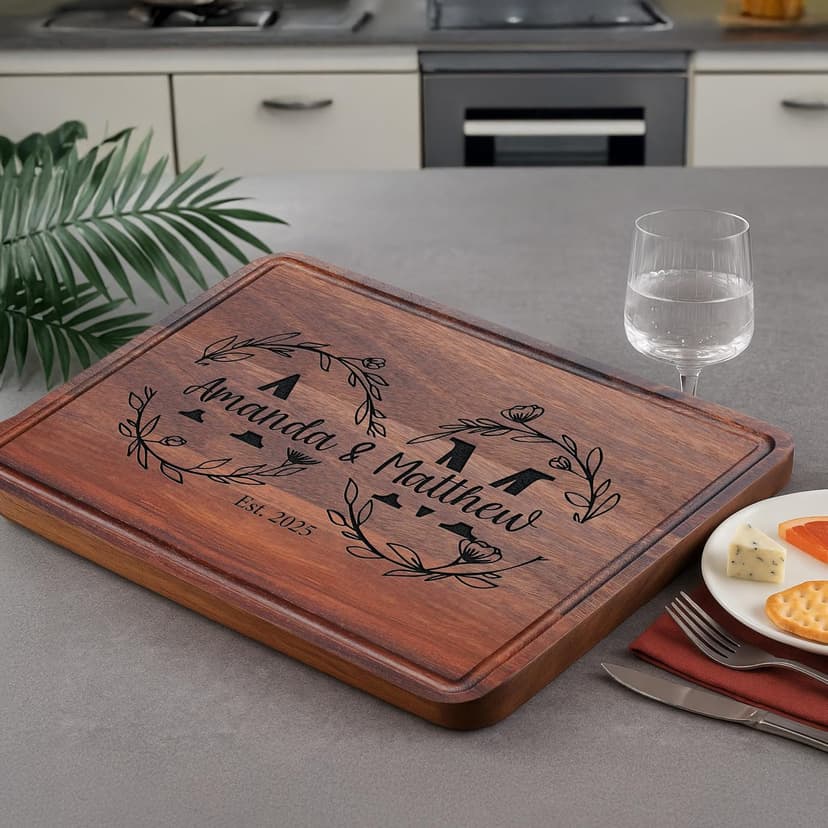 Personalized Cutting Board – Custom Wood Cutting Board for Kitchen – Engagement Gifts for Couples, Bridal Shower, Anniversary, Wedding or Housewarming Gift Idea