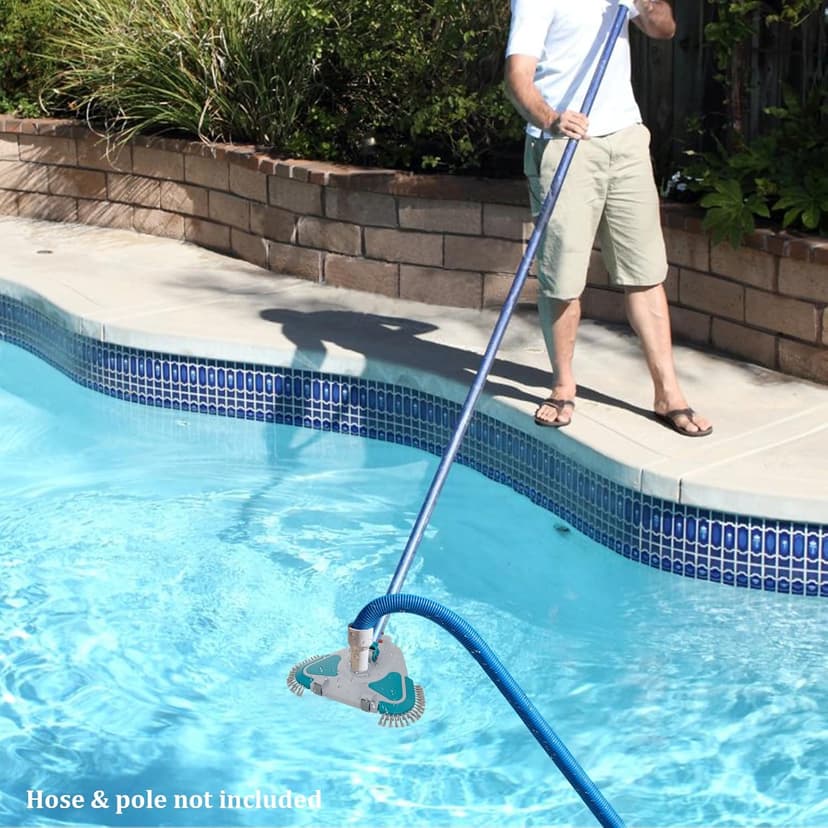 Upgrade Pro Weighted Triangular Pool Rotative Vacuum Head with Brush & EZ Clip Handle - for Cleaning Surface Safe on Vinyl Lined Pools