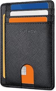 Buffway Slim Minimalist Front Pocket RFID Blocking Leather Wallets for Men and Women - Cross Black