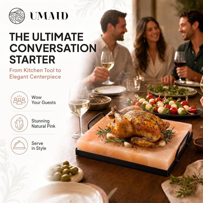 UMAID Himalayan Salt Block Cooking Plate 12x8x1.5 – Food Grade Pink Himalayan Salt Stone for Cooking, Grilling, Serving & Cutting – Includes Steel Tray & Grilling Recipe Booklet – Unique Gifts for Men & Women B07BB6HWT6