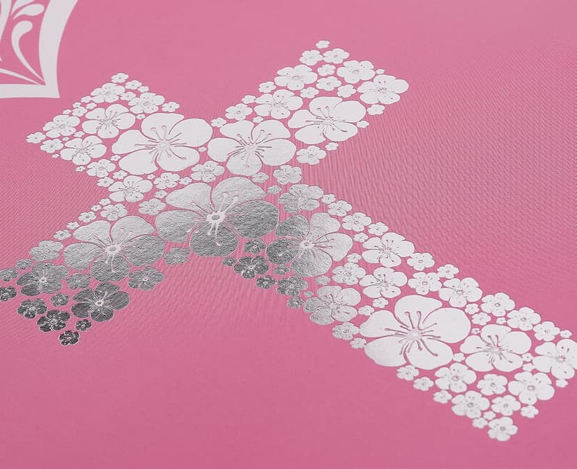 JWSCYSY 12.6" Large Pink Gift Bag with Metallic Silver Floral Cross Design, Card and Tissue Paper for Baby Girl Baptisms, Christenings, First Communions Religious