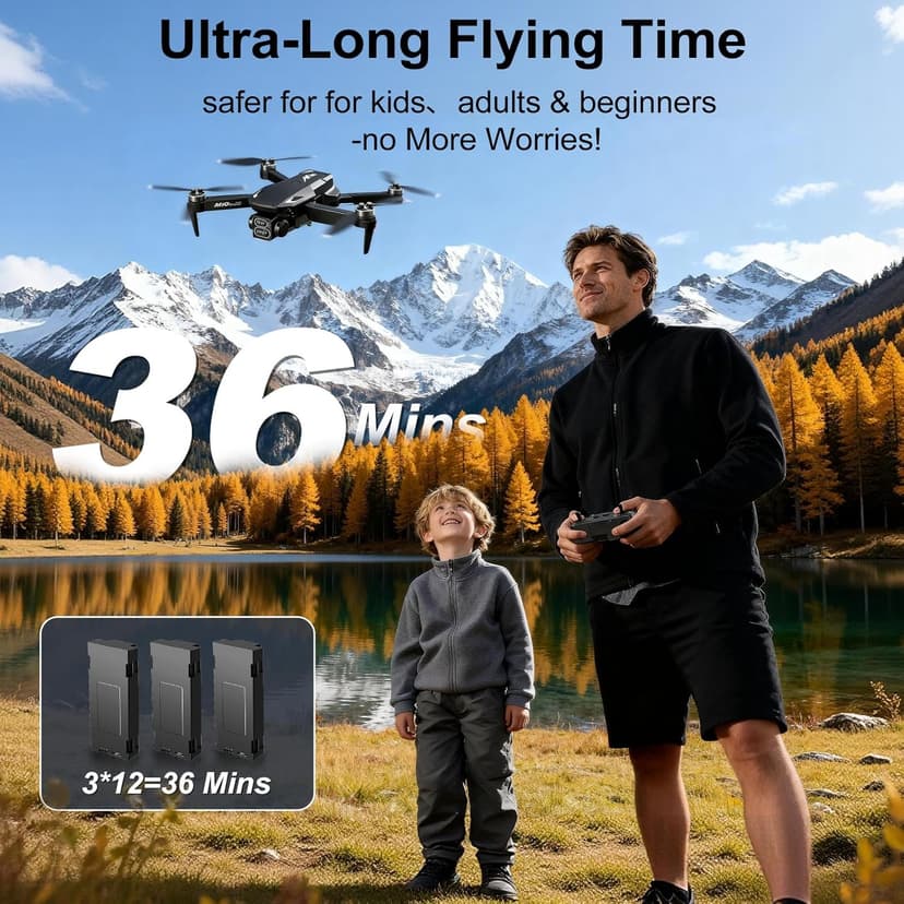 4K Drones with Camera for Adults,Foldable Drone for Beginners with 3 Batteries 36-Min Flight Time,HD FPV Transmission Drone,Mini RC Quadcopter with Gesture Selfie,One Key Start,Altitude Hold,3D Flips,3 Speed Modes Easier to use,Black