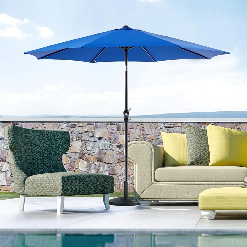 OLIXIS 9ft Patio Umbrella with Tilt and Crank Button & 8 Sturdy Ribs Waterproof, Patio Table Umbrella Perfect for Poolside, Terrace, Beach and Outdoor Restaurant, Blue