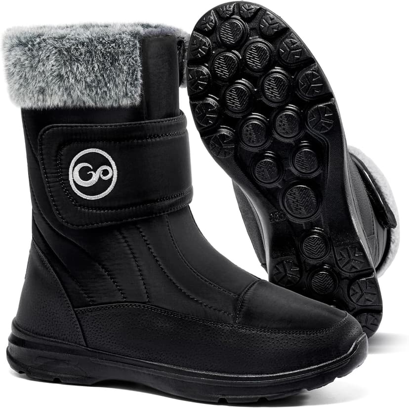 Almusen Snow Boots for Womens Winter Shoes: Warm Fur Lining Mid Calf Boots Women Anti Slip Waterproof Hook Loop Comfortable Outdoor Boot