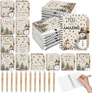 Gueevin 24 Pcs Christmas Employee Appreciation Gift Bulk Thank You Gift for Coworkers 12 Sets Xmas Inspirational Spiral Notebook and Bamboo Pens for Office Staff Team Volunteer Nurse Teacher(Snowman) B0H5BJXK8S