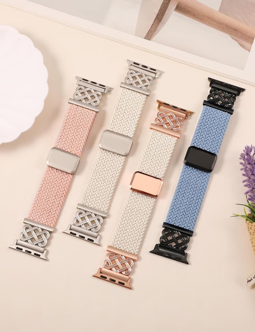 Braided Magnetic Band Compatible with Apple Watch Bands 38/40/41/42/44/45/46/49mm Women Men, Celtic Knot Stretchy Elastic Nylon Fabric Woven Strap for iWatch Series 11 10 9 8 7 6 5 4 SE/Ultra 3 2 1