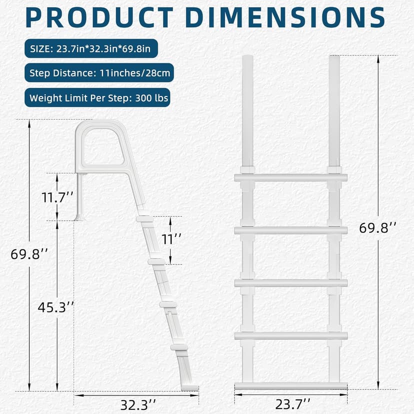 Pool Ladder, 5-Step Pool Stairs with Double Handrails and Non-Slip Steps for 47“-54” Above Ground and In-Ground Pools, White
