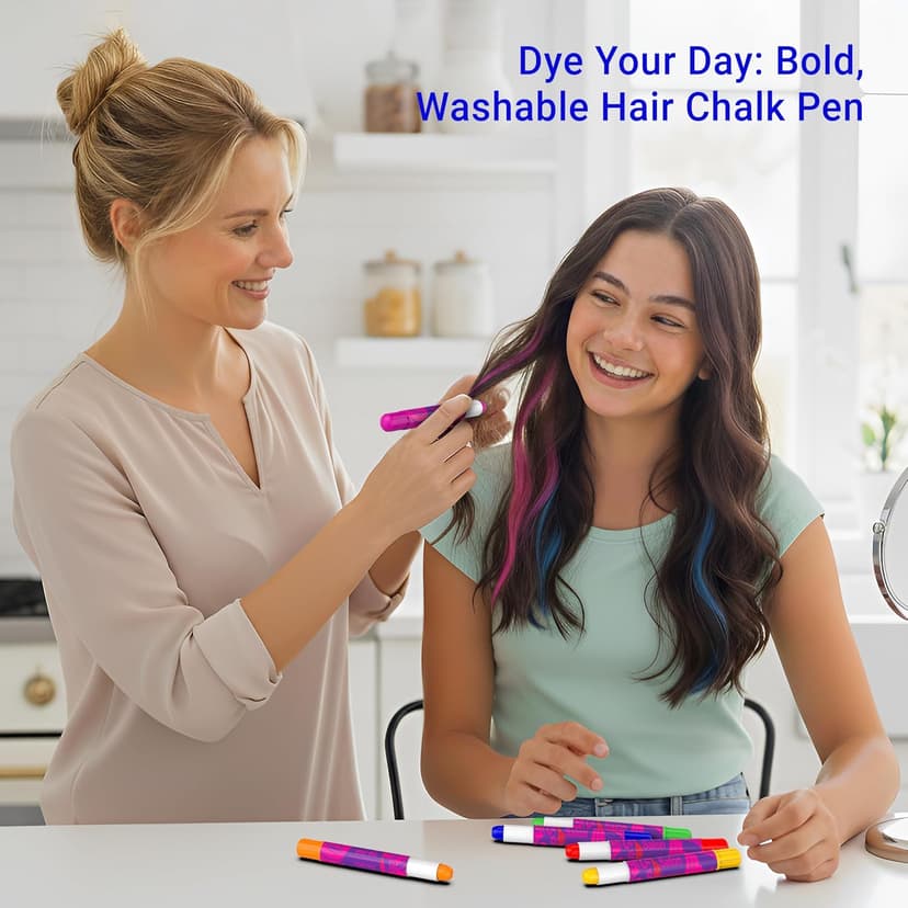 Desire Deluxe Hair Chalk for Girls Makeup Kit of 10 Temporary Colour Pens Gifts, Great Toy for Kids Age 5 6 7 8 9 10 11 12 13 Years Old, "Blue,Green,Grey,Pink,Purple