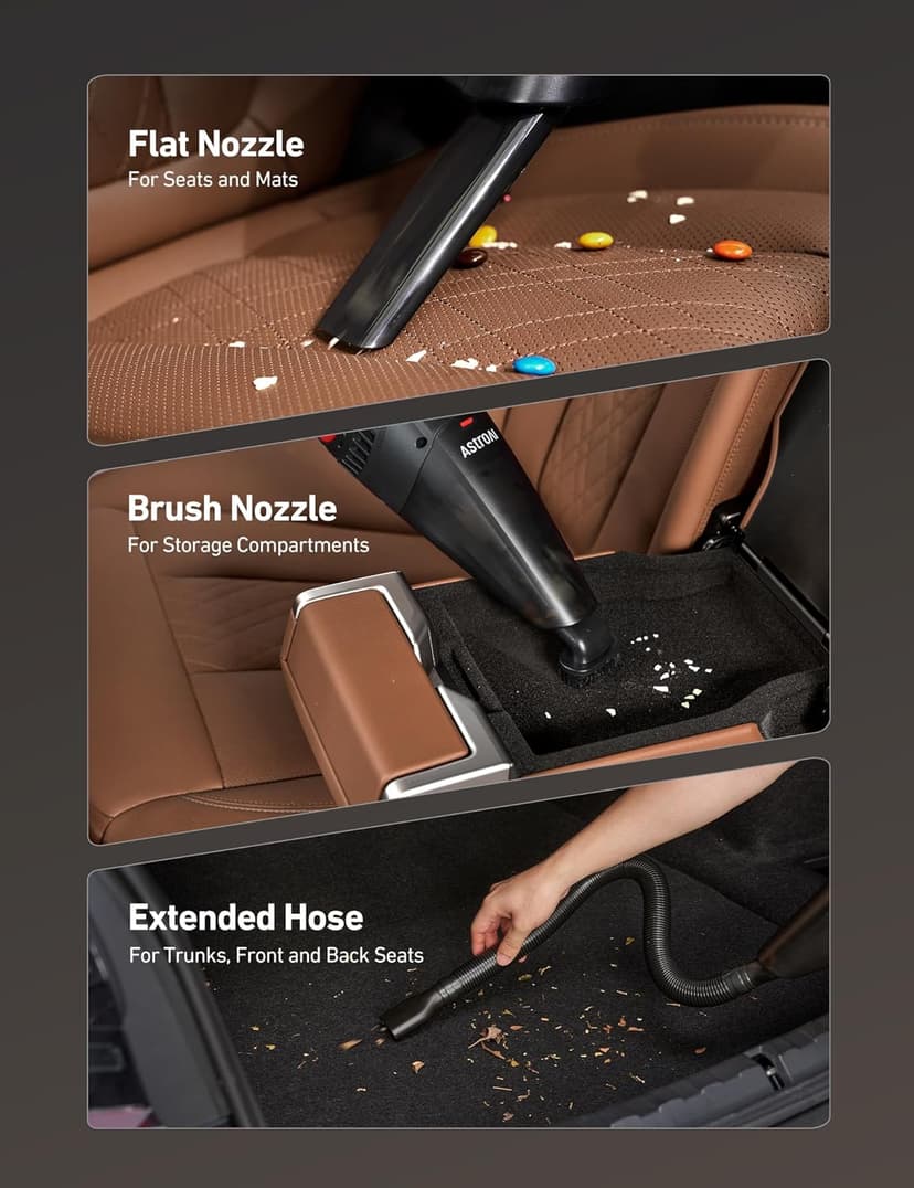 AstroAI Handheld Car Vacuum Cordless with Accessories, Portable Vacuum Cleaner with 12V DC Power, LED Light, Brush, Extended Suction Pipe, Hose, Mini Handheld for Car, Home, Office, and Pet Hair, Red