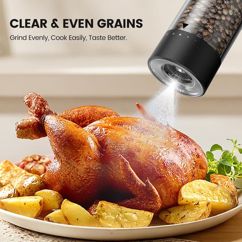 Electric Salt and Pepper Grinder Set - Rechargeable Automatic Salt and Pepper Shakers, Kitchen Appliances with External Adjustable Coarseness, Larger Hopper for Cooking, Home Gifts(2 Pack,Black/White) B0FJQ6SLKC