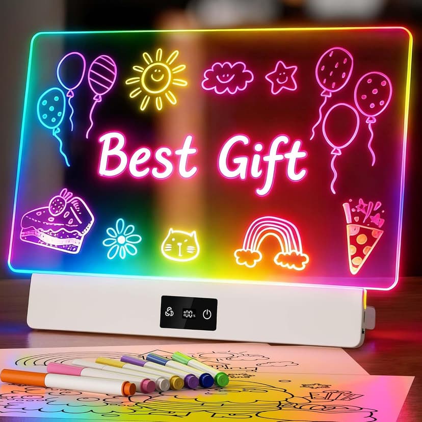 Bylitodt Neon Light Up Drawing Tablet with 10 Tracing Sheets, Arts and Crafts for Kids, Girls Birthday Gifts Idea(White) 16 Inch LED Drawing Board for Kids Rechargeable, LED Note Board with Colors B0GCN75SFT