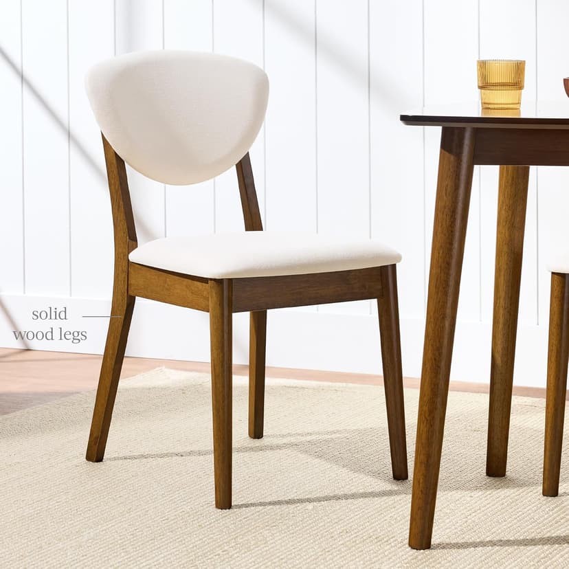 Best Choice Products Wooden Dining Chairs, Wood Mid-Century Modern Upholstered Side Chairs, Farmhouse Cushioned Dining Chairs Set of 4 for Dining Room - Walnut/Cream