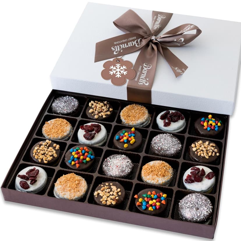 Barnetts Christmas Holiday Thanksgiving Cookies Gift Basket, 20 Gourmet Chocolate Covered Cookies Candy for Father, Son, Husband, Brother, Grandfather Food Delivery, Treats Baskets Gifts Ideas for Dad, Grandma, Friends, Co-workers