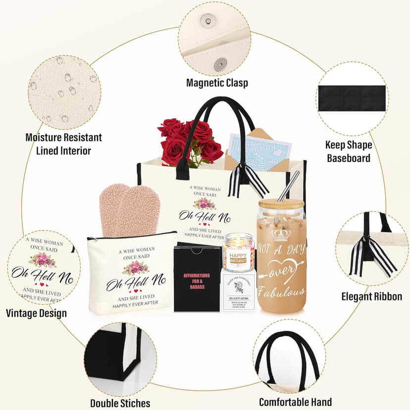 40th 50th 60th Birthday Gifts for Women Tote Bag Birthday Gifts Set for Mom Wife Sister Grandma Birthday Gifts for Her