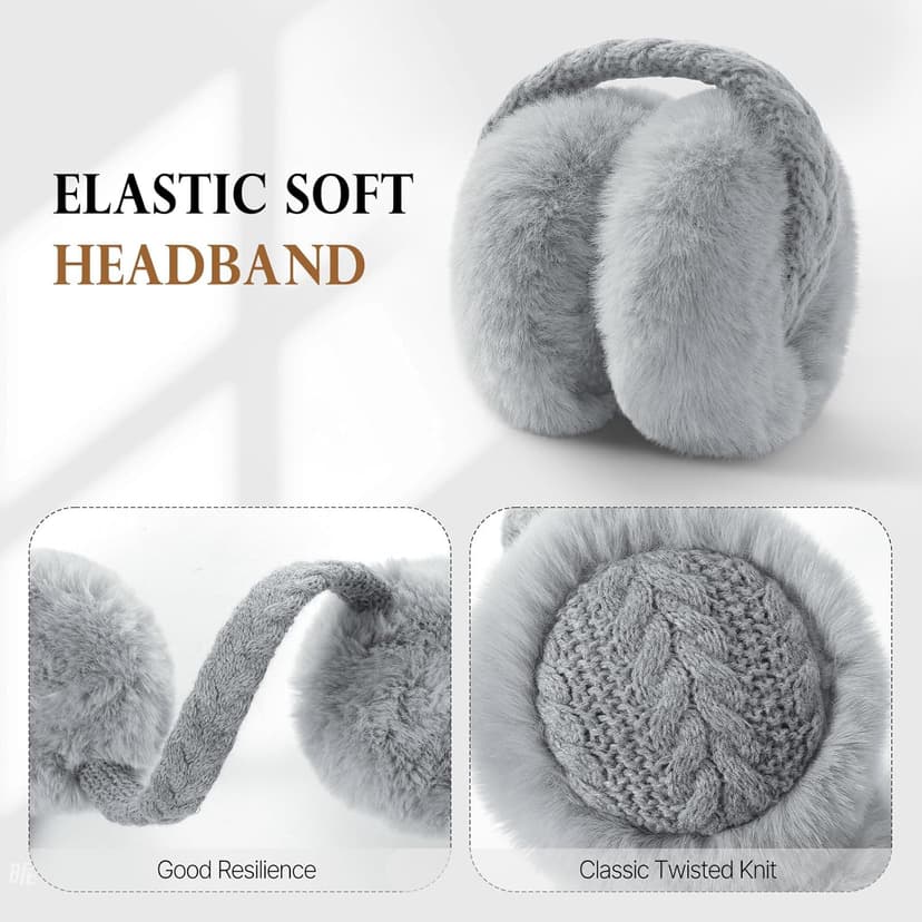 Clothirily Winter EarMuffs for Women, Faux Fur Warm Ear Muffs for Winter, Foldable Ear Covers, Fuzzy Ear Warmers for Women