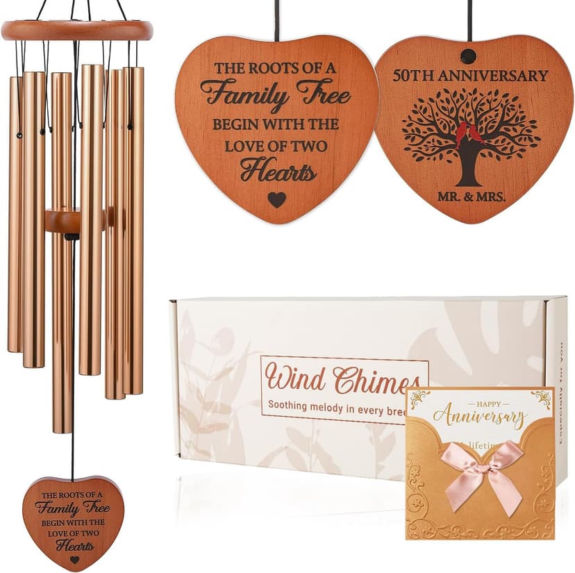 Golden 50th Anniversary Decorations for Couples, Parents & Friends, 32" Wind Chimes Includes Gift Box AMBOBE 50th Wedding Anniversary Wind Chime Gifts B0FSSL284Y