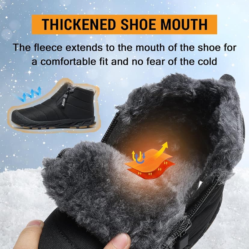 ziitop Snow Boots Mens Waterproof Winter Boots Fur Lined Warm Ankle Boots Zipper Closure Slip on Outdoor Boot Comfortable Walking Shoes