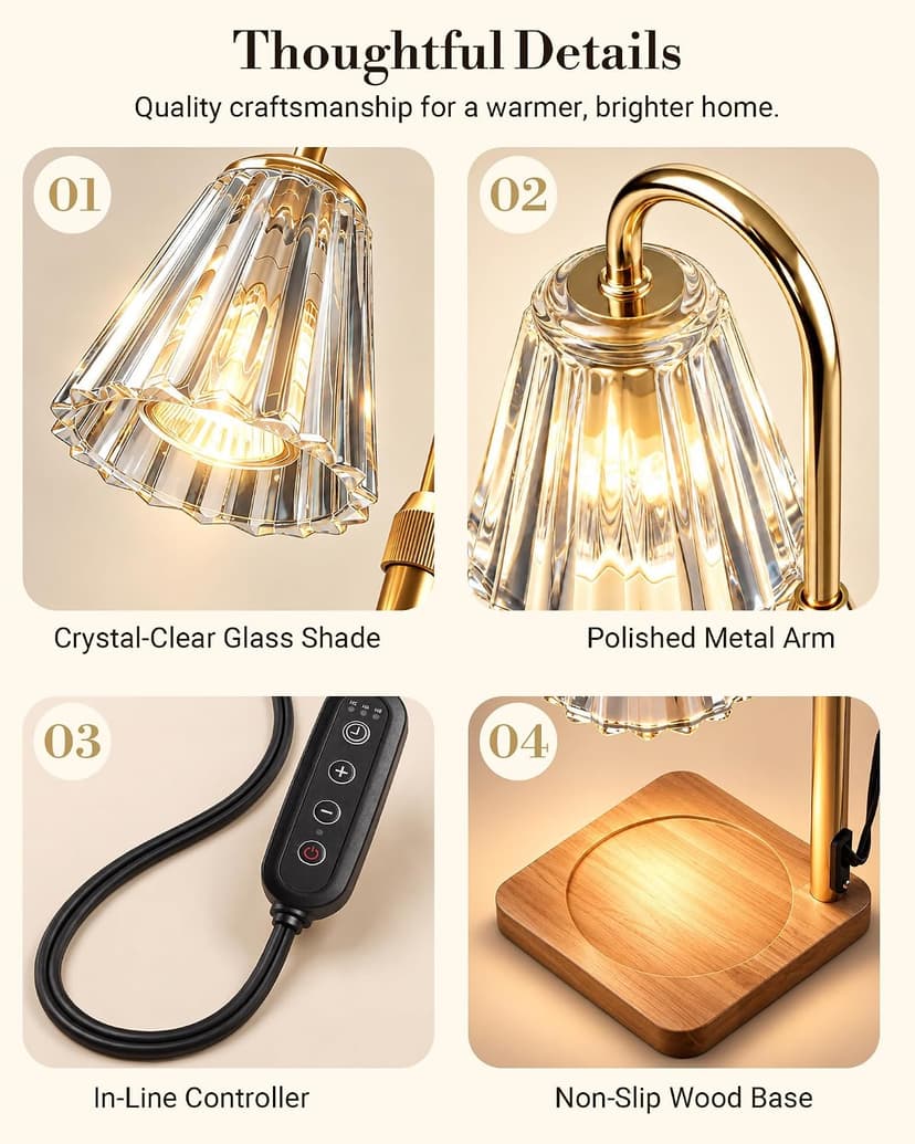 Candle Warmer Lamp with Timer Dimmer, Birthday Gifts for Mom Women Friend Sister, House Warming Gifts, Vintage Clear Wax Melt Warmer, Fall Decorations Office Apartment Dorm Room Home Decor