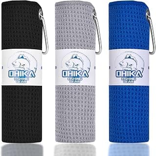 Reinforced eyelet withstands up to 15kg of pulling force, waffle towel for effective cleaning of fishing gears or dirty hands Microfiber Fishing Towel with Reinforced Eyelet, 16" x 16", 3 Pack B0CKWHFBMC