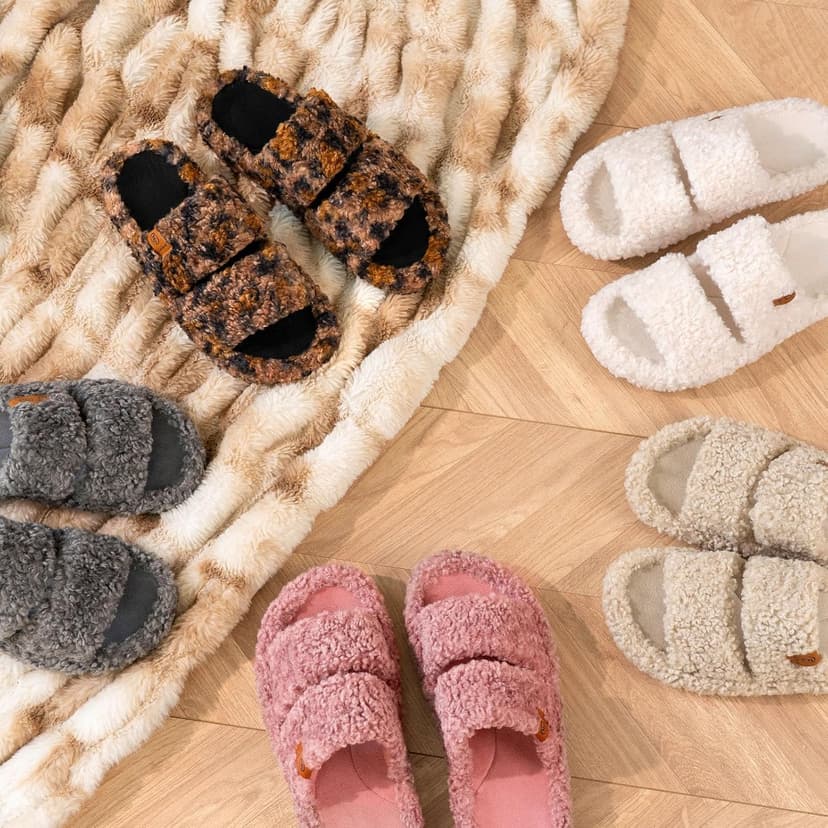 Machine-washable, Gifts, Memory Foam, Anti-slip Sole, Lightweight, Indoor and Outdoor, Cozy EverFoams Womens Fuzzy Open-toe Slippers Memory Foam Indoor House Shoes B0CLGNYKFR