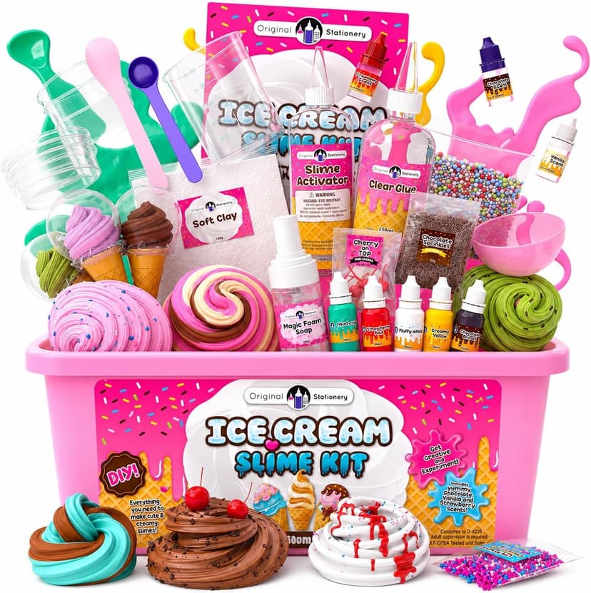 Original Stationery Slime Kit for Girls - 31-Piece Multicolor Ice Cream, Cherry Scent - DIY Ice Cream Slime Making Kit & Arts and Crafts for Kids Ages 8-12 - Birthday Gifts for Girls