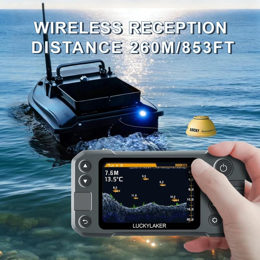 LUCKY Kayak Portable Fish Finder Transducer Wireless Sonar Fish Finders Boat Rechargeable Handheld Fish Depth Finder Fishing MT-202