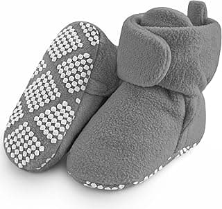 Pro Goleem Fleece Baby Booties, Warm Cozy Baby Slippers, Stay On Sock Shoes, Easy to Put on, Unisex Baby Gifts, Soft Non-Slip Adjustable Newborn Boots for Boys and Girls