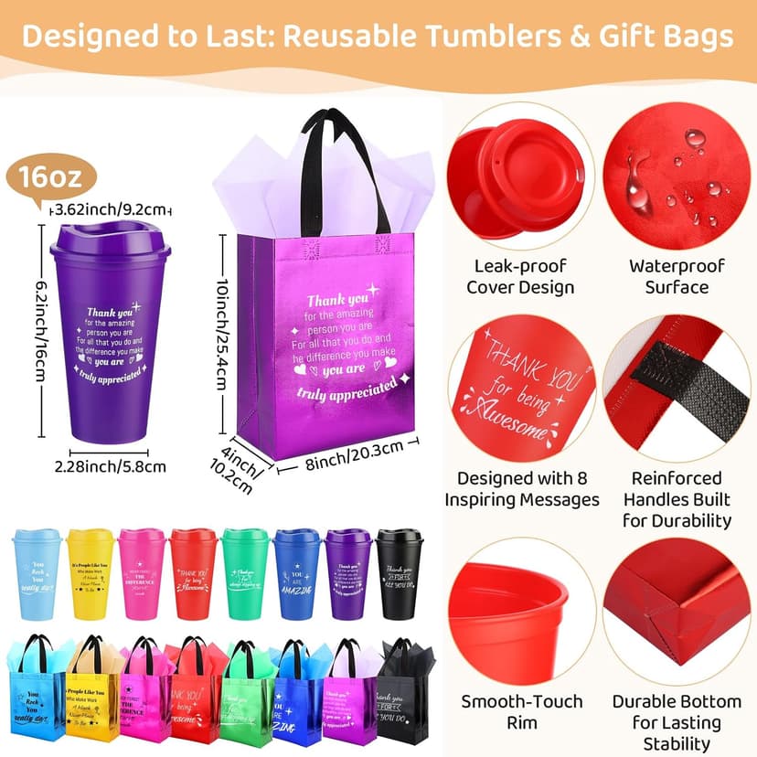 48 Pcs/8 Sets Employee Appreciation Gifts Bulk - Includes Thank You Gift Bags with Tissue Paper Notebooks Pens Cups Keychains - Thank You Gifts for Coworkers Teachers Staff Team Volunteers (Colorful) B0G5DCYSHJ