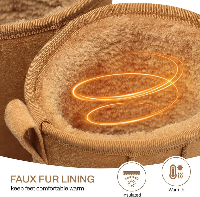 SHIBEVER Women's Snow Boots Winter: Suede Fur Lined Waterproof Anti-Slip Furry Platform Women Ankle Snow Boots