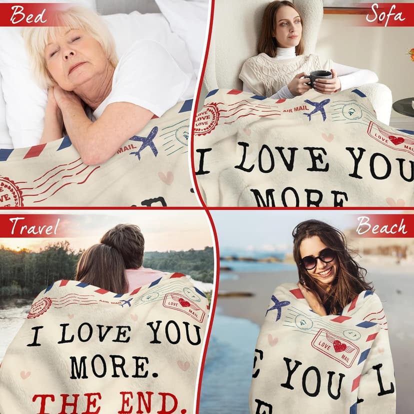 Christmas Anniversary Couple Gifts for Women - I Love You More Soft Fleece Throw Blanket 50x60 in - Birthday Romantic Gifts for Girlfriend Boyfriend Wife Husband, I Love You Gift for Him Her