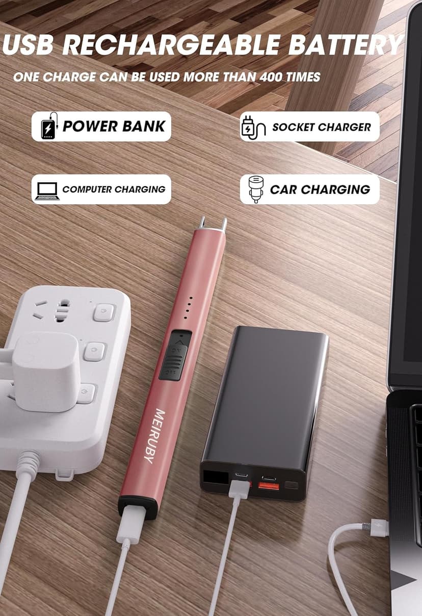 MEIRUBY Electric Candle Lighter, Christmas Stocking Stuffers Gifts for Women Mom Men Wife Sister, USB Arc Rechargeable Windproof Long Lighter for Candle BBQ Housewarming Birthday Gifts Idals