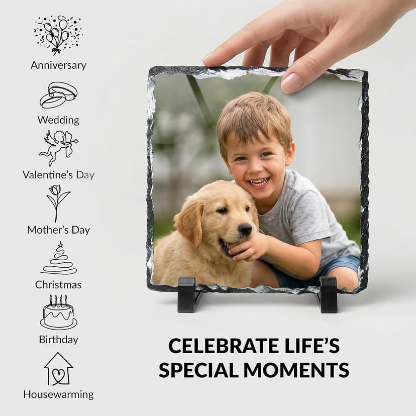 Customized Photo on Natural Slate Stone — an Anniversary or Birthday Keepsake Gift for Women, Mom, Wife, Her, Dad or Family. ArtPix Personalized Slate Picture Frame - Custom Photo Gift Anniversary B0DNKR7K1S
