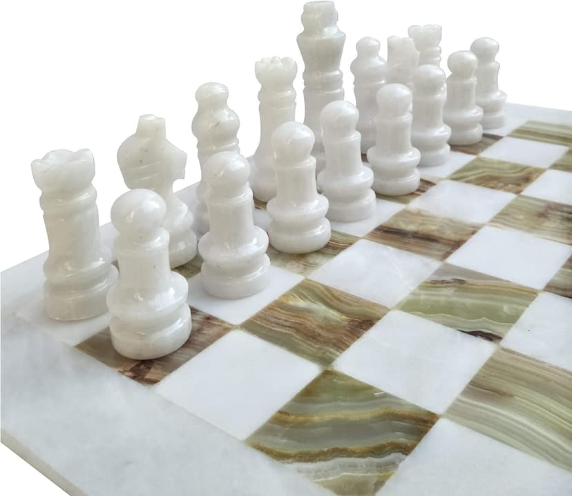 Handmade Staunton White and Green Onyx Marble Chess Board Game Set - Best Board Games for Home Décor Gifts - Suitable for Table Décor - Non Go Board Game - Non Checker Board Game