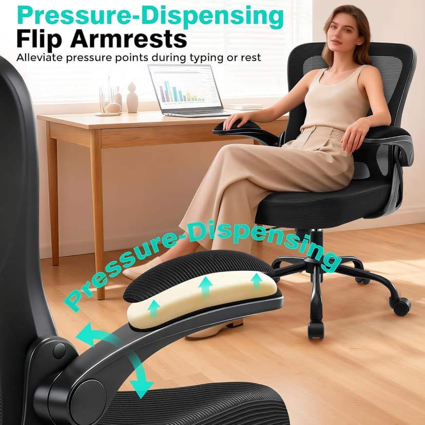 AreShark Office Chair - Ergonomic Breathable Mesh Desk Chair with Adjustable Lumbar Support and Flip-up Armrests - Executive High Back Rolling Swivel Comfortable Computer Gaming Chair for Home Office
